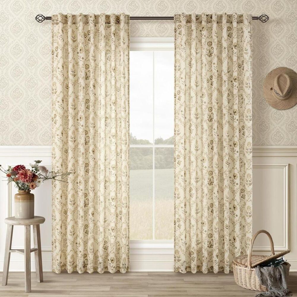 Brand New Twopanels Spring Farmhouse Floral Linen Curtains 52"W × 84"L, 2 Panels